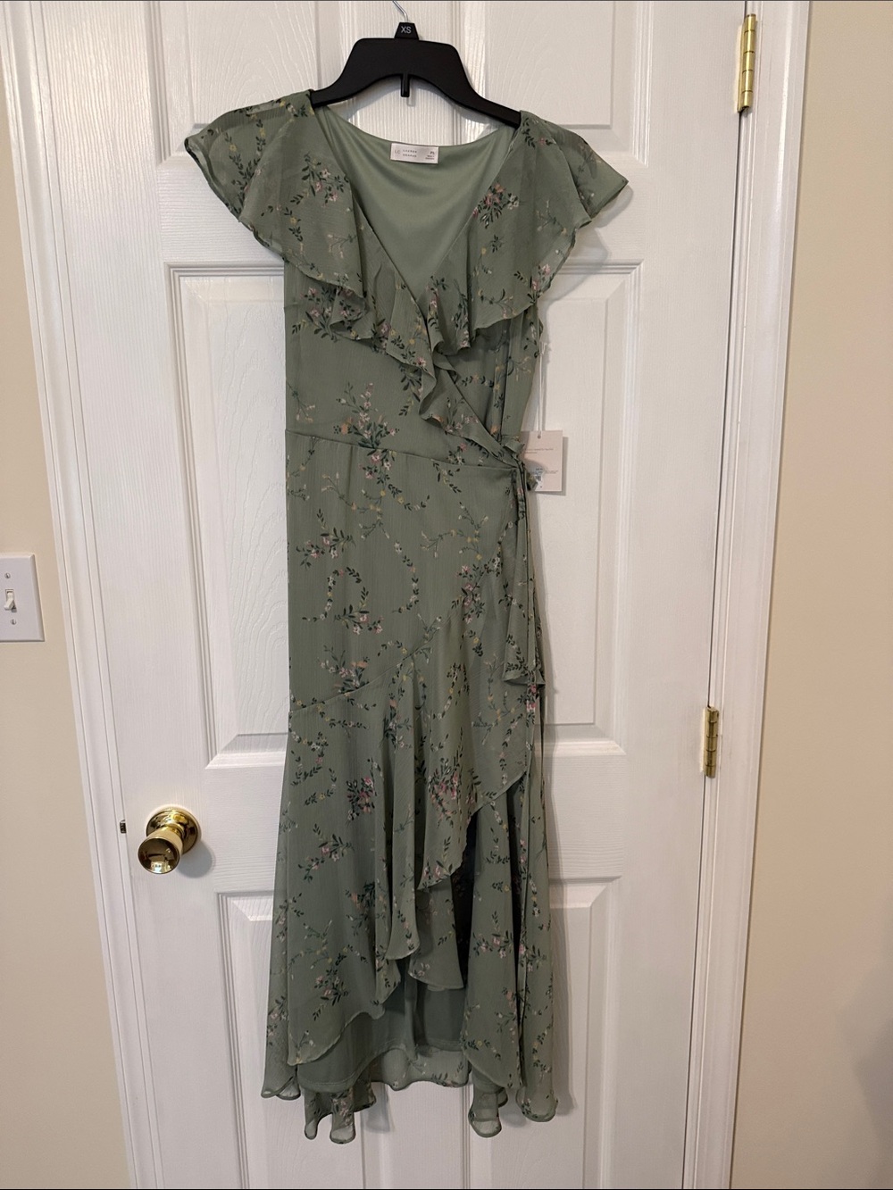 NWT LC Lauren Conrad Sage Green Floral Wrap Waterfall Hem Maxi Dress
